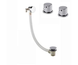 ENKI, BBT0285, Round Overflow Bath Filler with Pair of 3/4" Deck Bath Side Valves, Chrome