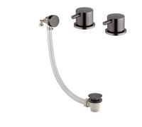 ENKI, BBT0288, Round Overflow Bath Filler with Pair of 3/4" Deck Bath Side Valves, Gunmetal Grey