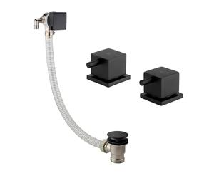 ENKI, BBT0290, Square Overflow Bath Filler with Pair of 3/4" Deck Bath Side Valves, Matt Black