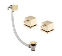 ENKI, BBT0291, Square Overflow Bath Filler with Pair of 3/4" Deck Bath Side Valves, Brushed Brass