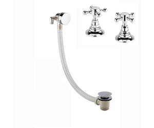 ENKI, BBT0293, Traditional Overflow Bath Filler with Pair of 3/4" Deck Bath Side Valves, Crosshead Design, Chrome