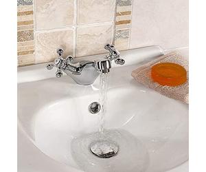 ENKI, Beaumont, BBT0109, Chrome, Bathroom Crosshead Basin Sink Mixer Tap Waste, Traditional Victorian Cross Handle, Solid Brass, Easy Clean, Traditional Design, Easy to Install, 1-Year Guarantee