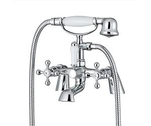 ENKI, Beaumont, BBT0257, Chrome, Bath Shower Mixer Taps & Shower Attachment, Solid Brass, Cross Handle, Traditional Design, Compression Valves, Easy to Install