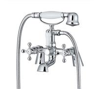 Enki Beaumont Chrome Traditional Victorian Bathroom Solid Brass Drip-Free Valves Crosshead Single-Spray Bath Shower Mixer Taps
