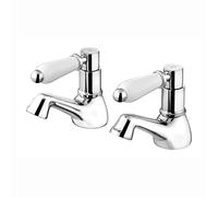 ENKI BT0506 Downton Pillar Taps, Chrome, Hot & Cold | Solid Brass, 10-Year Guarantee, Ceramic Disc Valve, Swivel Spout, Easy Install, Fittings Included, Hot & Cold Pair, Twin Taps