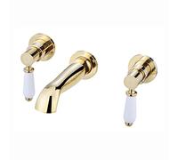 ENKI BT0605 Downton Wall Mounted Twin Lever Basin Mixer Tap, English Gold