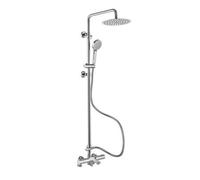 Enki Cali Chrome Thermostatic Bar Deck Mounted Bath Shower Mixer Valve Dual Rigid Riser Kit 250mm Round Overhead Rain & Handheld