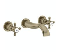 Enki Camberley Antique Brass Classic Bathroom Traditional Victorian Cross Handle 3-Hole Wall Mounted Hot & Cold Basin Mixer Tap