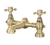 Enki Camberley Antique Brass Classic Bathroom Traditional Victorian Cross Handle Hot & Cold Water Drip-Free Valves Bath Mixer Tap