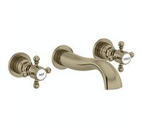 ENKI, Camberley, BT3205, Antique Brass, Wall Mounted Basin Mixer Tap, 3 Hole, Solid Brass, Easy Clean, Traditional Design, Easy to Install, 1-Year Guarantee