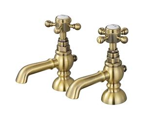 ENKI, Camberley, BT3206, Antique Brass, Twin Hot & Cold Basin Taps, Traditional Cross Tap, Solid Brass, Easy Clean, Traditional Design, Easy to Install, 10-Year Guarantee