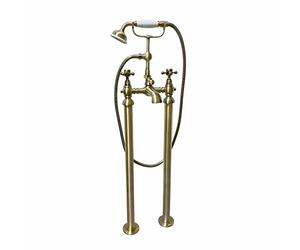 ENKI, Camberley, BT3209, Antique Brass, Freestanding Bath Shower Mixer Tap, Traditional Cross Tap, Solid Brass, Easy Clean, Traditional Design, Easy to Install, 10-Year Guarantee