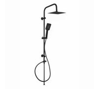 Enki Carre Black Modern Classic Bathroom Solid Stainless Steel 3-Function Square Overhead Ultra Slim Rain Shower & Riser Rail Kit