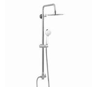 Enki Carre Chrome Modern Classic Bathroom Solid Stainless Steel Adjustable Round Overhead Ultra Slim Rain Shower & Riser Rail Kit