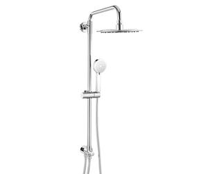 ENKI, Carre, RG015, Chrome, Dual Rigid Riser Kit with Round Overhead Showerhead and Hand Shower Set, Solid Stainless Steel, Easy Clean Shower Head, Modern, Easy to Install, 1 Year Guarantee