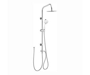 ENKI, Carre, RG061, Chrome, Dual Rigid Riser Kit with Round Ultra Slim High Pressure Overhead Showerhead and Multi Function Hand Shower Set, Stainless Steel, Modern, Easy to Install, 1-Year Guarantee