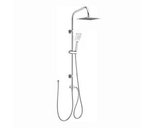 ENKI, Carre, RG062, Chrome, Dual Rigid Riser Kit with Square Ultra Slim High Pressure Overhead Showerhead and Multi Function Hand Shower Set, Stainless Steel, Modern, Easy to Install, 1-Year Guarantee