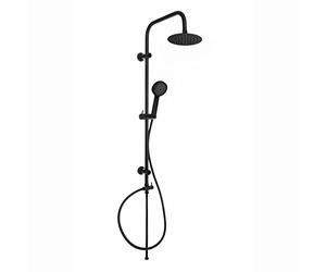 ENKI, Carre, RG065, Black, Dual Rigid Riser Kit with Round Ultra Slim High Pressure Overhead Showerhead and Multi Function Hand Shower Set, Stainless Steel, Modern, Easy to Install, 1-Year Guarantee