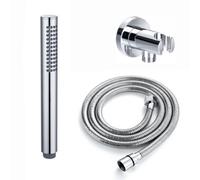 Enki Chrome Modern Bathroom Brass Anti-Clog Nozzles Elbow Outlet Round Pencil Handheld Shower Head Mixer W/ Hose & Wall Bracket