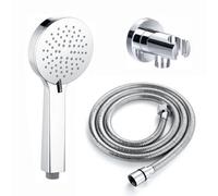Enki Chrome Modern Bathroom Brass Multi-Function Anti-Clog Nozzles Round Handheld Shower Head Mixer W/ Hose & Wall Bracket Kit