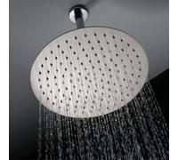 Enki Chrome Modern Contemporary Bathroom Solid Brass Ceiling Mounted Ultra Slim Fixed Rainfall Round Power Shower Head & Arm 12"