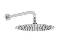 Enki Chrome Modern Contemporary Bathroom Solid Brass Wall Mounted Ultra Slim Fixed Rainfall Round Power Shower Head & Arm 12"