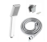 Enki Chrome Silver Modern Traditional Bathroom Stainless Steel Abs Plastic Square Handheld Shower Head W/ Bracket & Hose Kit Eh008