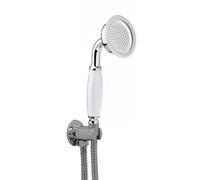 Enki Chrome Silver White Modern Traditional Bathroom Stainless Steel Porcelain Round Handheld Shower Head W/ Bracket & Hose Kit