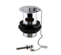 Enki Chrome Traditional Bathroom Solid Brass Metal Round Slotted Drainage Stopper Basin Sink Waste Trap W/ Plug Hole & Ball Chain