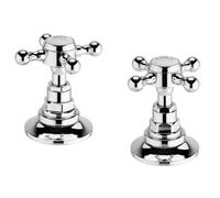 Enki Chrome Traditional Classic Bathroom Brass Deck Mounted Hot & Cold Cross Levers 3/4" Connection Bath Side Valve Taps 2-Pack