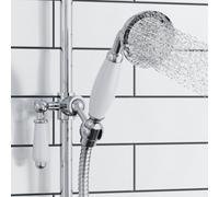 Enki Chrome White Traditional Victorian Bathroom Solid Brass Porcelain Round Anti-Clog Nozzles Replacement Handheld Shower Head