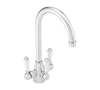 Enki Cotswold Chrome Silver White Traditional Kitchen 3-Way Filter Swivel Spout Ceramic Levers Drip-Free Hot & Cold Sink Mixer Tap