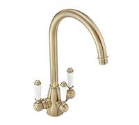 ENKI, Cotswold, KT125, Traditional Filter Tap with Ceramic Levers, Drinking Kitchen Taps, Antique Brass