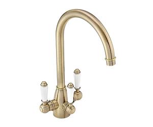 ENKI, Cotswold, KT125, Traditional Filter Tap with Ceramic Levers, Drinking Kitchen Taps, Antique Brass