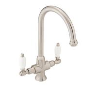 Enki Dorchester Brushed Nickel White Classic Farmhouse Kitchen Solid Brass Ceramic Dual Flow Swivel Spout Easy Fix Sink Mixer Tap