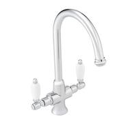 Enki Dorchester Chrome White Classic Farmhouse Kitchen Polished Solid Brass Ceramic Dual Flow Swivel Spout Easy Fix Sink Mixer Tap