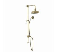 Enki Downton Antique Brass Modern Traditional Bathroom Rigid Riser Rail Kit W/ Watering Can Fixed Head & Handset (Diam) 200mm