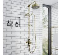 Enki Downton Antique Brass Traditional 2-Outlet Brass Thermostatic Shower Set 200mm