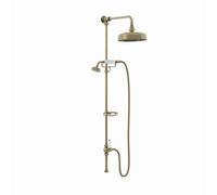 Enki Downton Antique Brass Traditional Bathroom Rigid Riser Rail Kit W/ Watering Can Fixed Head & Telephone Handset (Diam) 200mm