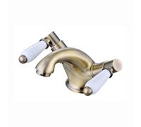 Enki Downton Antique Brass White Traditional Bathroom Ceramic Monobloc Hot & Cold Swivel Levers Drip-Free Valves Basin Mixer Tap
