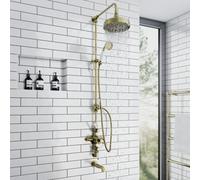 Enki Downton Antique Brass White Traditional Bathroom Ceramic Thermostatic 3-Outlet Triple Valve Control Shower Set W/ Diverter