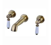 Enki Downton Antique Brass White Traditional Bathroom Ceramic Wall Mounted Hot & Cold Water Levers Bath Filler Basin Mixer Tap