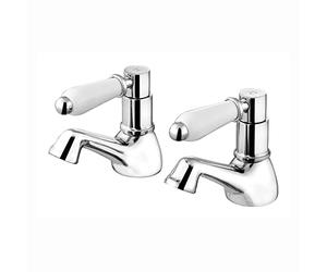 ENKI, Downton, BT0506 Hot and Cold Basin Taps with White Ceramic Levers Chrome