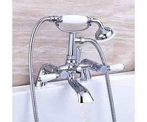 ENKI, Downton, BT0508 Bath Shower Mixer Tap with White Ceramic Levers Chrome