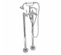 ENKI, Downton, BT0509 Floorstanding Bath Shower Mixer Tap with White Ceramic Levers Chrome