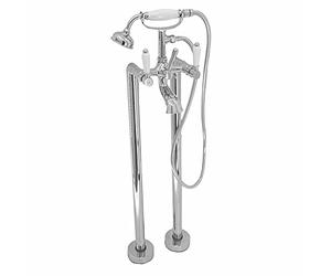 ENKI, Downton, BT0509 Floorstanding Bath Shower Mixer Tap with White Ceramic Levers Chrome