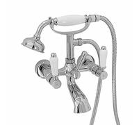 ENKI, Downton, BT0510 Wall Mounted Bath Shower Mixer Tap with White Ceramic Levers Chrome