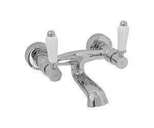 ENKI, Downton, BT0520 Wall Mounted Bath Mixer Tap with White Ceramic Levers Chrome