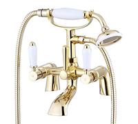 ENKI, Downton, BT0608 Bath Shower Mixer Tap with White Ceramic Levers English Gold