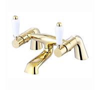ENKI, Downton, BT0613 Bath Mixer Tap with White Ceramic Levers English Gold